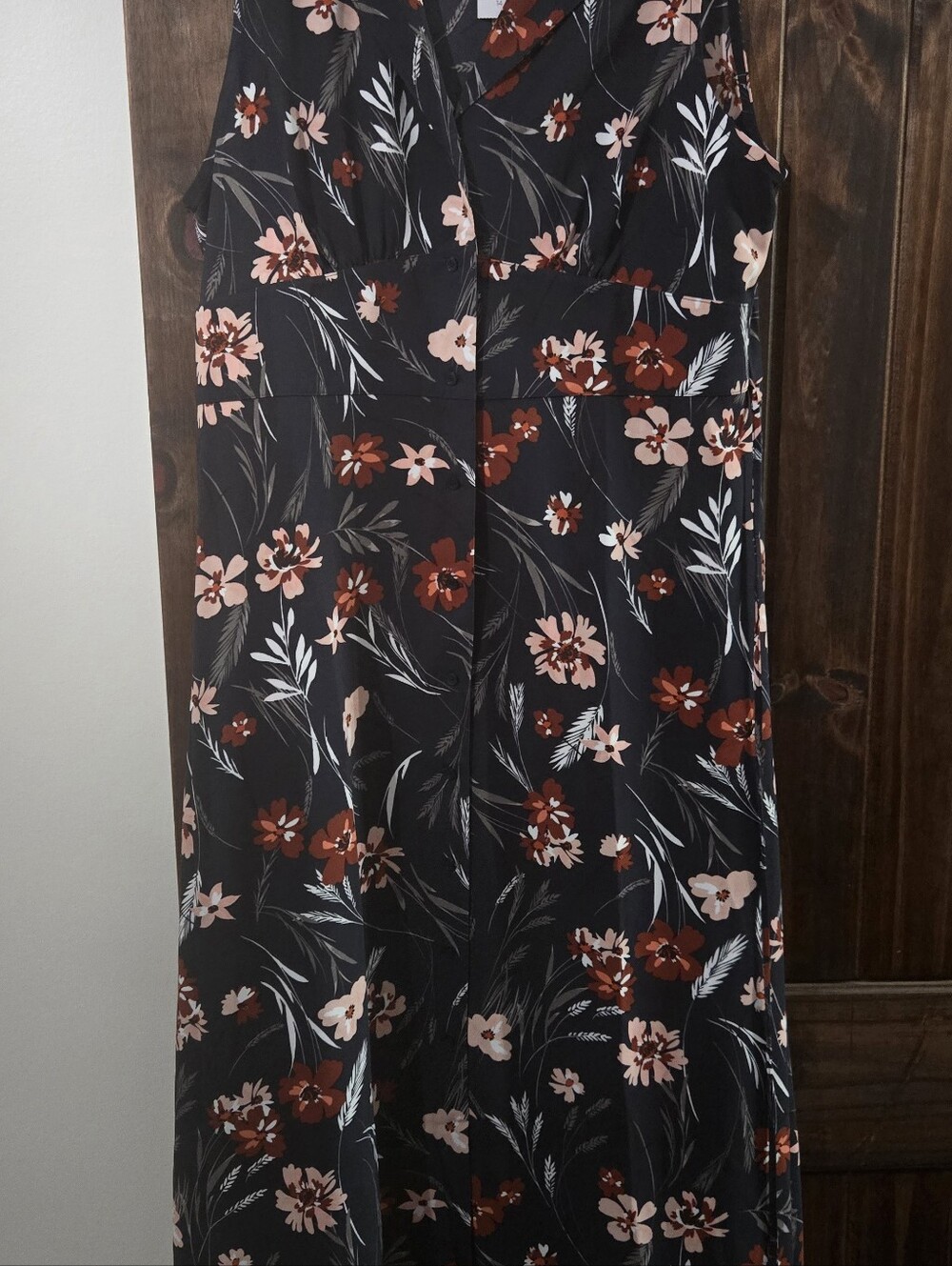 Floral Sleeveless Maxi Dress - Navy with Rust & Blush Flowers